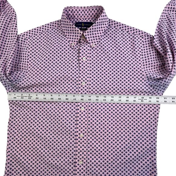 Polo Ralph Lauren Shirt Mens M Slim Fit Pink Geometric Floral Print Preppy - Picture 9 of 11